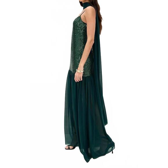 NEW SHOW ME YOUR MUMU dalia maxi dress in emerald sequins - Picture 4 of 5